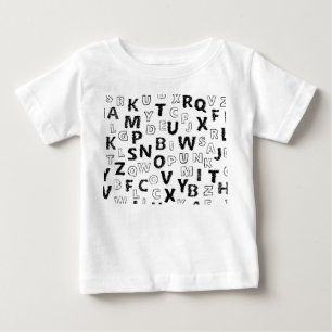 Camiseta Infantil Alfabeto Fofo Letra Preta e Br
