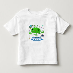 Camiseta Infantil Aliens de Espaço Exterior Verde e Bonito com Embar