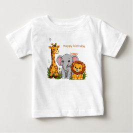 Camiseta Infantil Animais da Selva Feliz Aniversár