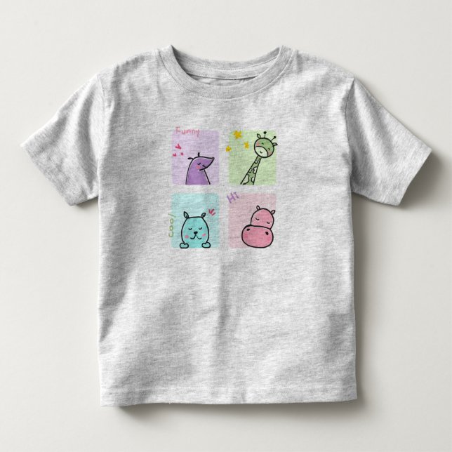 Camiseta Infantil Animais Doodle Fofa (Frente)