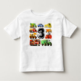 Camiseta Infantil Aniversário de 3 anos de Caminhões de Construção d