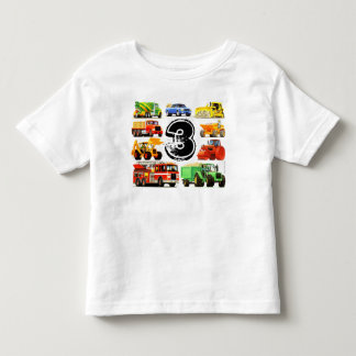 Camiseta Infantil Aniversário de 3 anos de Caminhões de Construção d