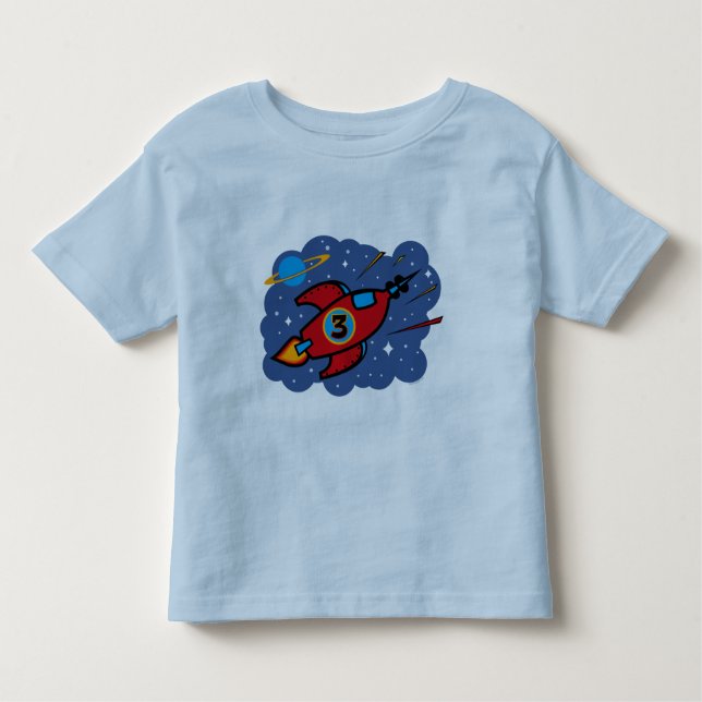 Camiseta Infantil Aniversário de 3 anos do navio de Rocket (Frente)