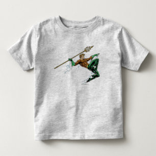 Camiseta Infantil Aquaman Pulando com Lança