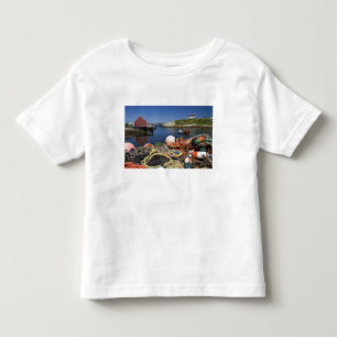 Camiseta Infantil Armadilhas de lagosta, boias e cordas no cais em