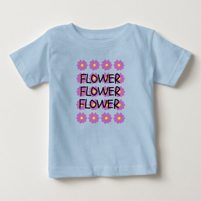 Camiseta infantil azul flor fina  (Frente)