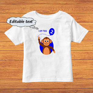Camiseta Infantil Balão azul de macaco de aniversário