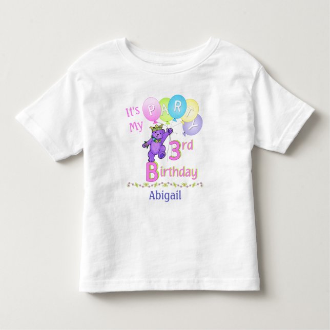 Camiseta Infantil Bear Princesa aniversário de 3 anos (Frente)