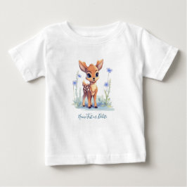 Camiseta Infantil Bebê Veado Aquarela Flores Azuis