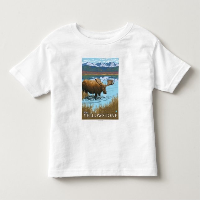 Camiseta Infantil Bebendo dos alces no lago - Yellowstone ocidental, (Frente)