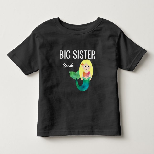Camiseta Infantil Big Sister Faux Foil Blonde Sereia Meninas Criança (Frente)
