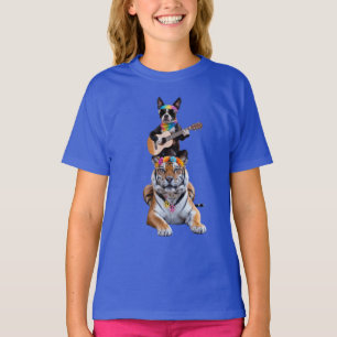 Camiseta Infantil Boston Terrier e Tigre