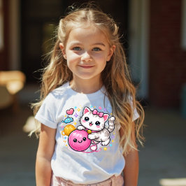 Camiseta Infantil Brilhante de Gatinho Fofo Y2K