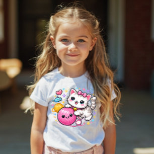 Camiseta Infantil Brilhante de Gatinho Fofo Y2K