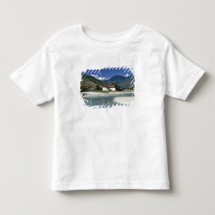Camiseta Infantil Butão, Punaka. O rio Mo Chhu passa