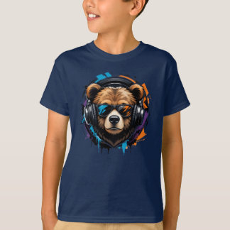 Camiseta Infantil Cabeça de Urso Legal com Fones d