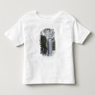 Camiseta Infantil Cachoeira obscura cercada por uma floresta nevado