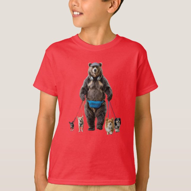 Camiseta Infantil Cachorro Andando Urso Engraçado (Frente)