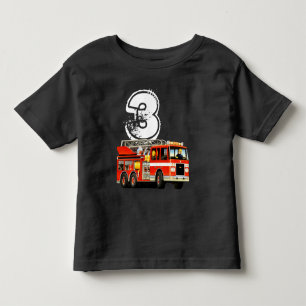 Camiseta Infantil Caminhão aniversário de 3 anos de Fogo Vermelho do