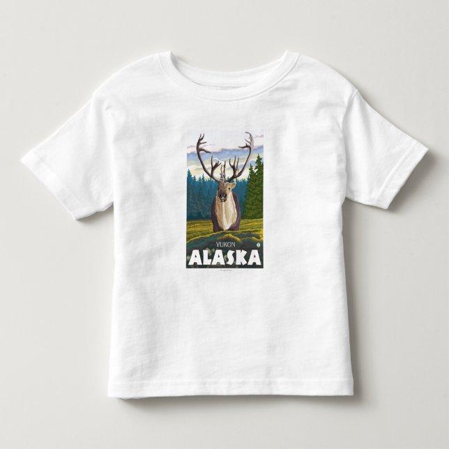 Camiseta Infantil Caribu no selvagem - Yukon, Alaska (Frente)