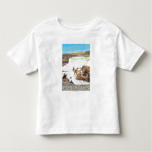 Camiseta Infantil Celilo cai poster das viagens vintage da pesca
