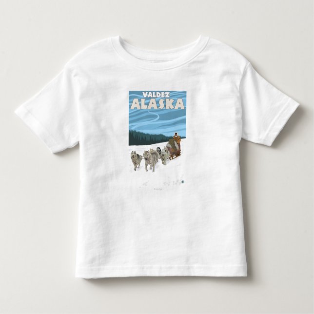 Camiseta Infantil Cena Sledding do cão - Valdez, Alaska (Frente)