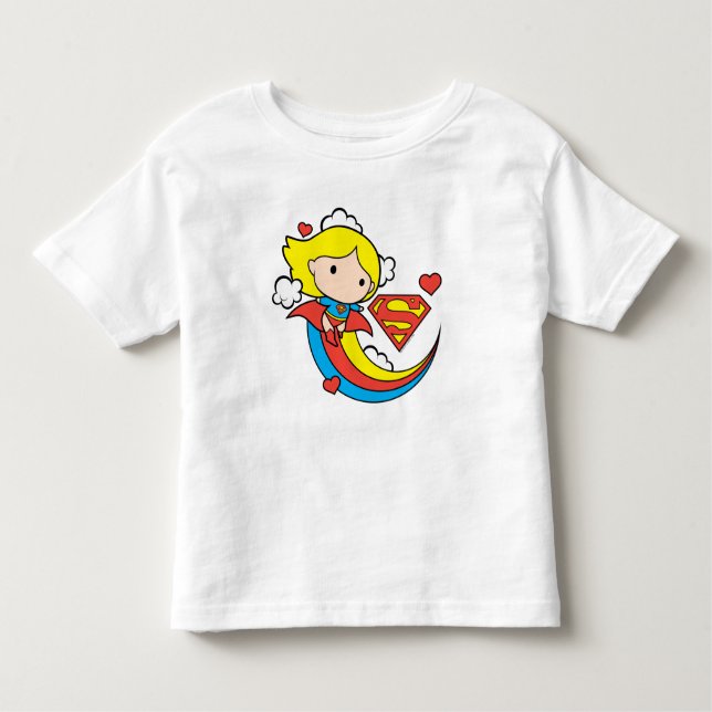 Camiseta Infantil Chibi Supergirl Flying Rainbow (Frente)