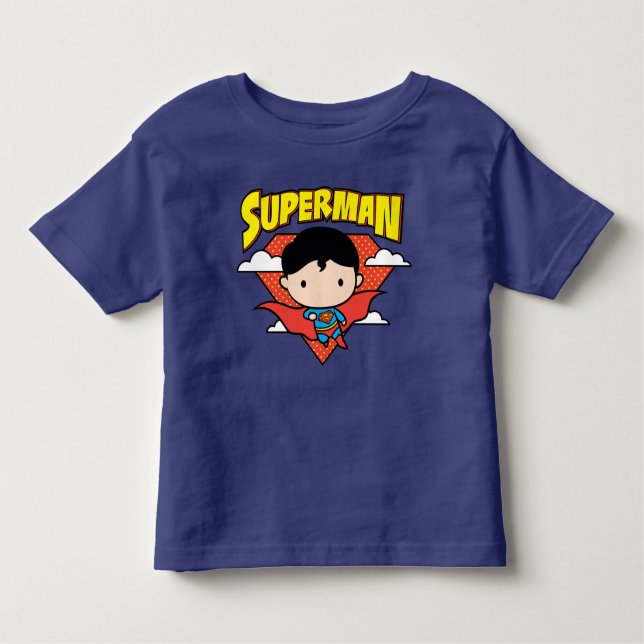 Camiseta Infantil Chibi Superman Bolinhas Shield e Nome (Frente)