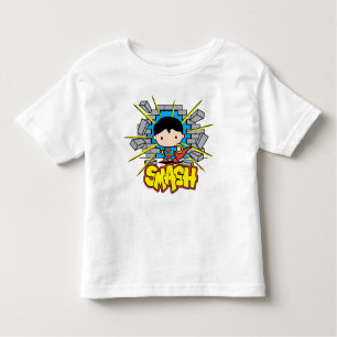 Camiseta Infantil Chibi Superman Smashing Através da Parede de tijol