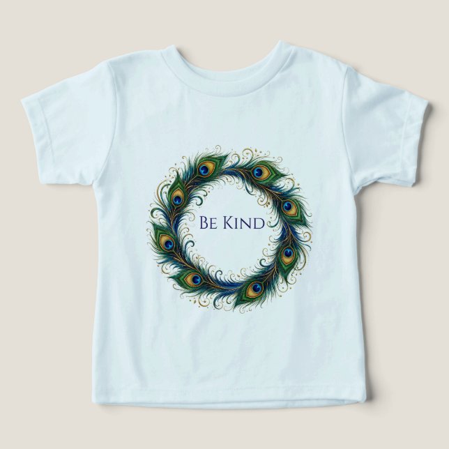 Camiseta Infantil Círculo de Pena de Pavão Be Kind (Design frontal)