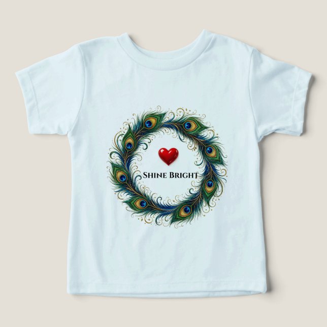 Camiseta Infantil Círculo de Pena de Pavão Brilhan (Design frontal)