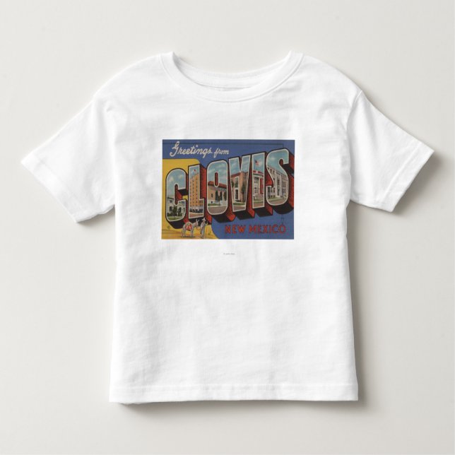 Camiseta Infantil Clovis, Novo México - Cenas com Letras Grandes (Frente)