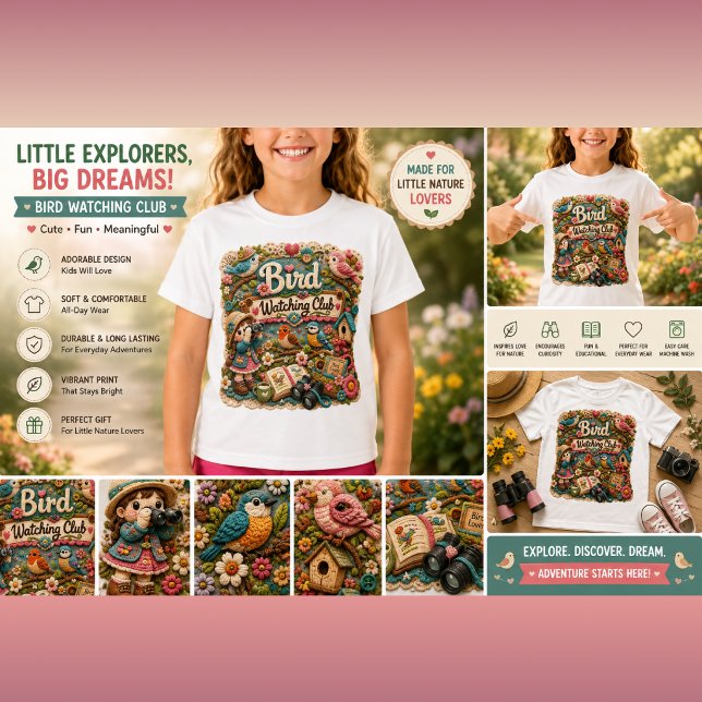 Camiseta Infantil Clube de Observação de Pássaros  (Criador carregado)