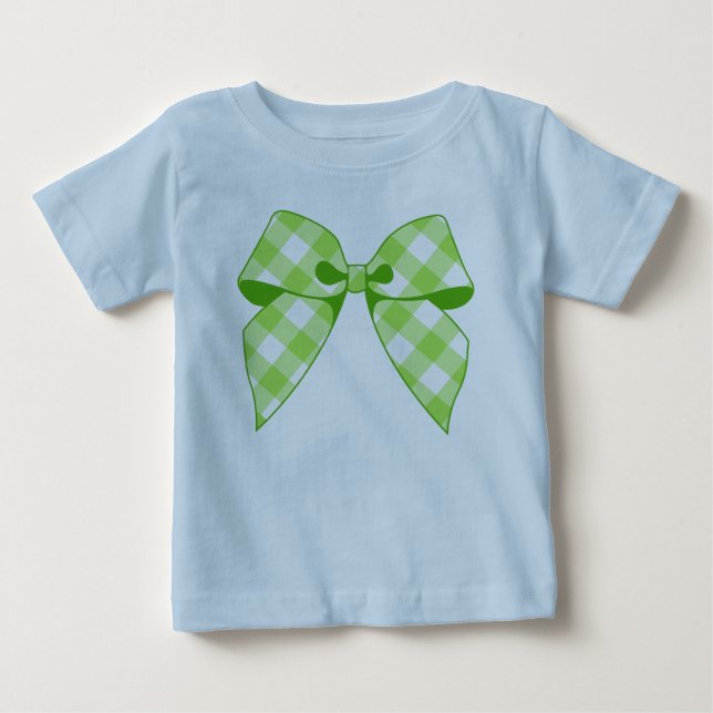 Camiseta Infantil com Babado e Laço Xadrez Verde L (Frente)