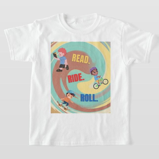Camiseta infantil com design colorido. (Postura )