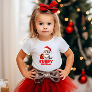 Camiseta infantil com gatinho de Natal fofo e nome