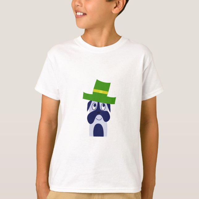 Camiseta infantil com um cão de chapéu verde (Frente)