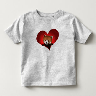Camiseta Infantil Coração da panda vermelha para miúdos