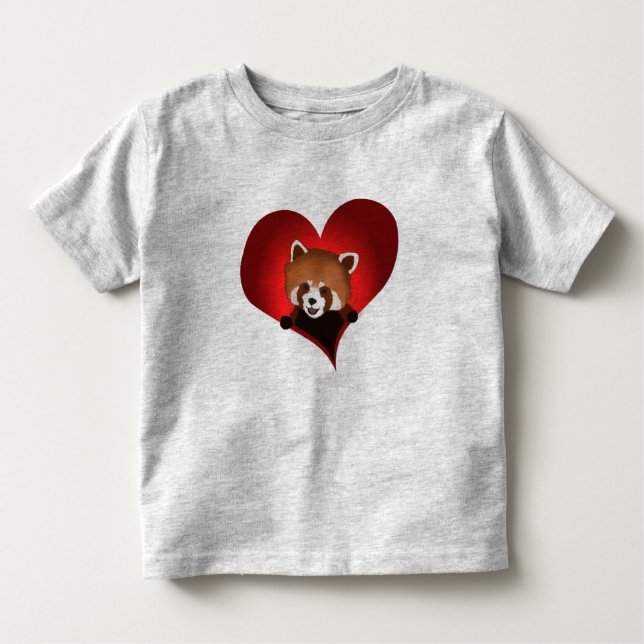 Camiseta Infantil Coração da panda vermelha para miúdos (Frente)