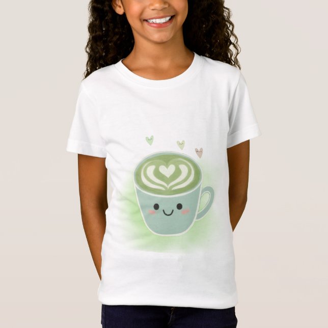 Camiseta Infantil Coração de Matcha Latte Fofa Kaw (Frente)