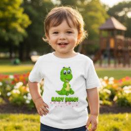 Camiseta Infantil Corações de Bebê Dino Verde Fofo
