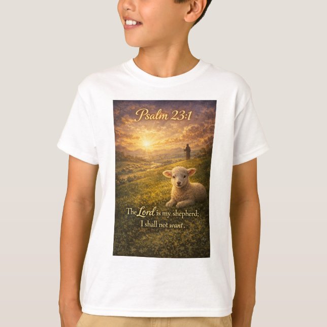 Camiseta Infantil Cordeiro Cristão Salmo 23:1 (Frente)