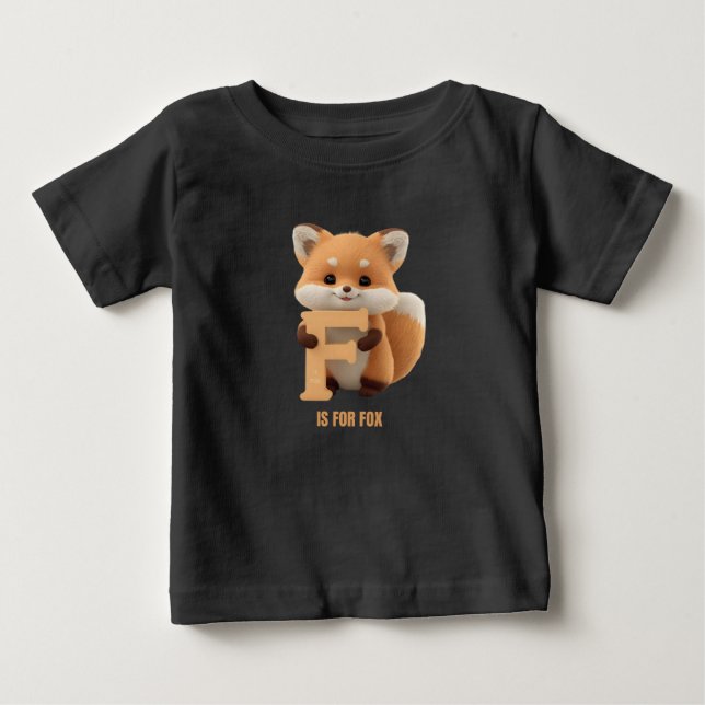 Camiseta Infantil da Letra F da Raposa Fofa | Alfa (Frente)