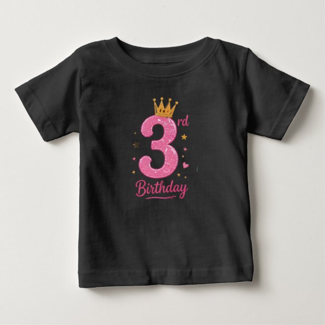 Camiseta Infantil de 3º Aniversário Rosa Coroa de  (Frente)