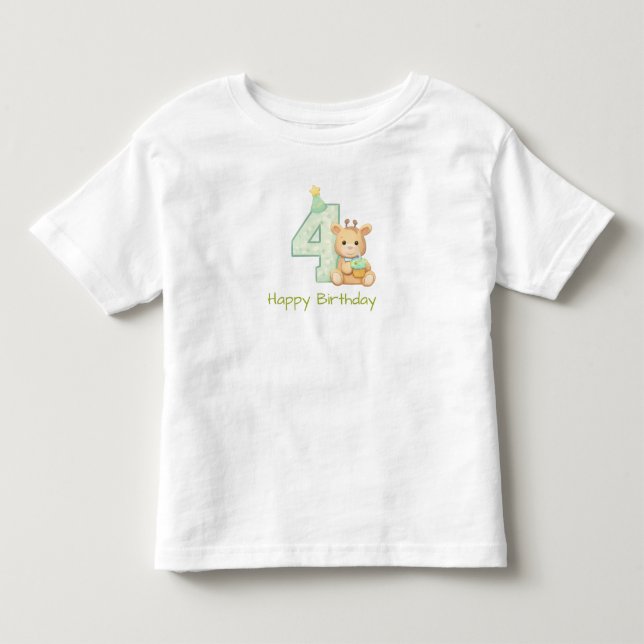 Camiseta Infantil de 4º Aniversário Urso Fofo de A (Frente)