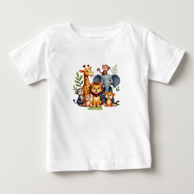 Camiseta Infantil de Animais da Selva Safari Fofa (Frente)