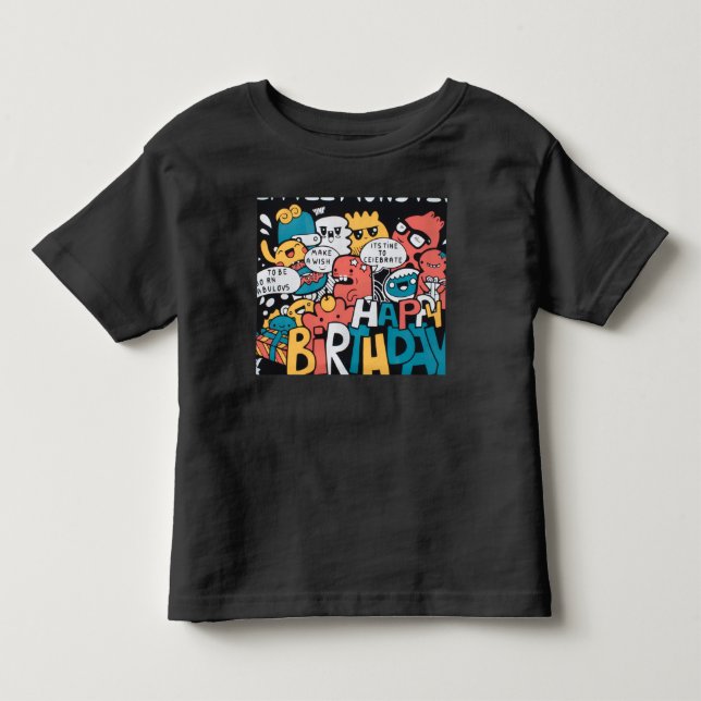 Camiseta Infantil de Aniversário Feliz Doodle (Frente)