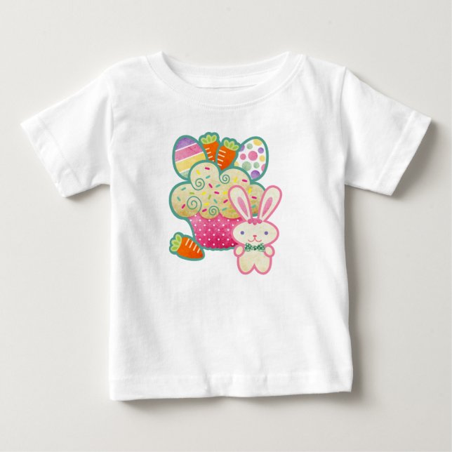 Camiseta Infantil de Babado do Coelho de Páscoa Cu (Frente)