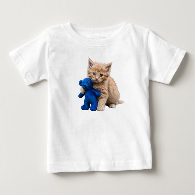 Camiseta Infantil de Bebê com Gatinho e Urso de Pe (Frente)