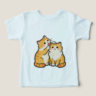 Camiseta Infantil de Casal de Gatos Laranjas Fofos